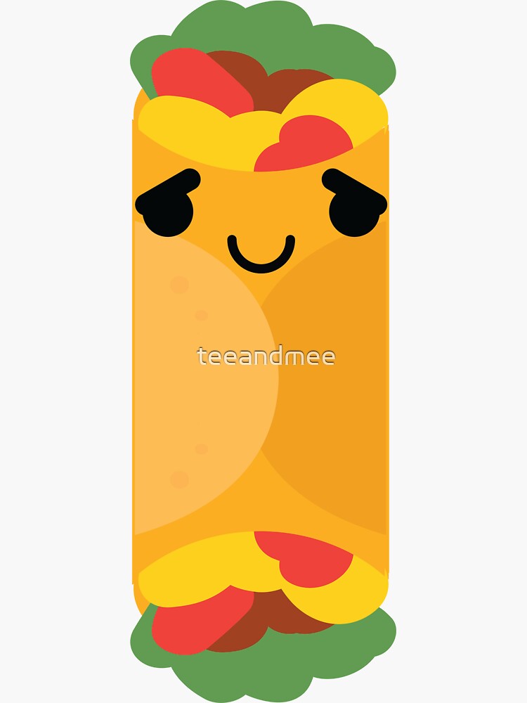 "Burrito Emoji Pretty Please" Sticker by teeandmee Redbubble
