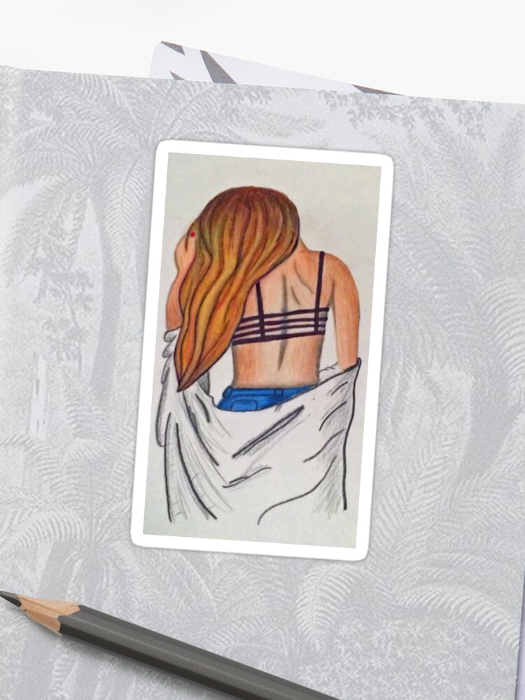 Girl Back Long Hair Colored Pencil Original Sticker By Chicalauren