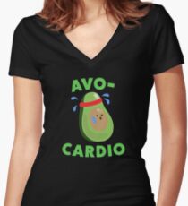 Avo-Cardio Funny Avocado Fitness Women's Fitted V-Neck T-Shirt