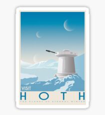 Hoth poster. Starwars retro travel. Ice planet. Tauntaun movie. Empire strikes back. Echo rebel base. Snowspeeder print. Vintage illustration. Fictional Travel. Episode V Sticker