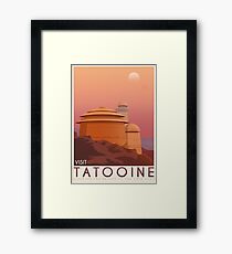 Tatooine poster. Tatooine retro travel. Starwars planet illustration. Sci fi vintage print. Luke skywalker. Landspeeder. Two mons landscape. Return of the jedi. Framed Print