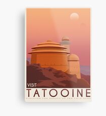 Tatooine poster. Tatooine retro travel. Starwars planet illustration. Sci fi vintage print. Luke skywalker. Landspeeder. Two mons landscape. Return of the jedi. Metal Print