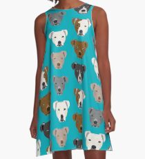 Pitbull faces dog art dog pattern pitbulls cute gifts for rescue dog owners by PetFriendly A-Line Dress
