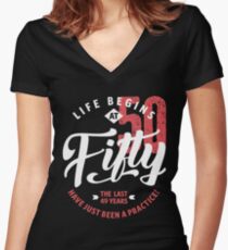 Life Begins at 50 | 50th Birthday Women's Fitted V-Neck T-Shirt