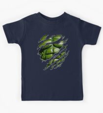 Green muscle chest in purple ripped torn tee Kids T-Shirt
