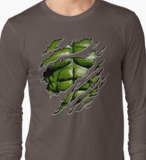 Green muscle chest in purple ripped torn tee Long Sleeve T-Shirt