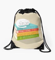 The Cat Loves Books Drawstring Bag