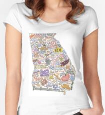 Georgia Musik Karte Tailliertes Rundhals-Shirt