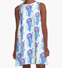 Blue Jellies; Jellyfish; Oceanlife; Sea; Beach; Aquatic; Fish A-Line Dress