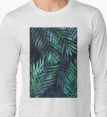 Dunkelgrüne Palmen Blätter Muster Langarmshirt