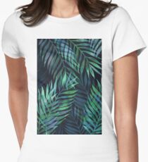 Dunkelgrüne Palmen Blätter Muster Fitted T-Shirt