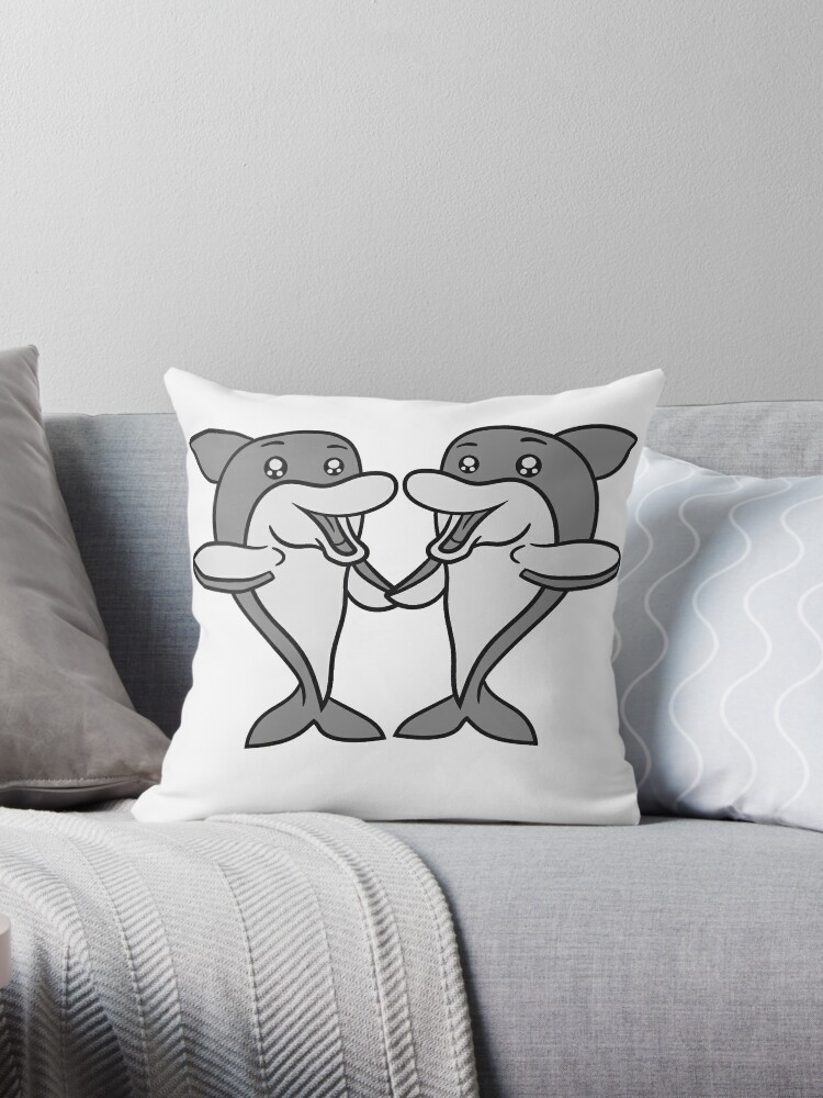 Holding Hands Couple Couple Love In Love Friends Greetings Little Dolphin Cute Cute Cheeky Comic Cartoon Grin Smile Funny Throw Pillow By Motiv Lady