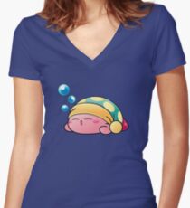 Sleeping Kirby Women's Fitted V-Neck T-Shirt