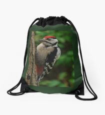 Great spotted woodpecker Drawstring Bag