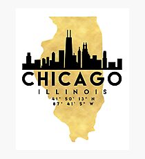 CHICAGO ILLINOIS SILHOUETTE SKYLINE MAP ART Photographic Print