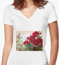 Red Roses, Love and Lace Women's Fitted V-Neck T-Shirt