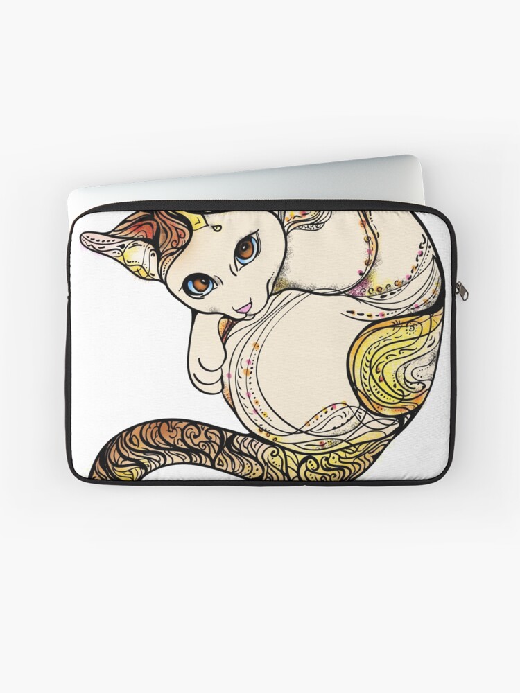 Yoga Chat Fleur Tatouage Ornement Mandala Mignon Mignon Dessin Amusant Housse Dordinateur