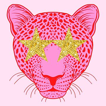 Star eyed preppy cheetah / panther / tiger with gold glittery eyes in pink  | iPad Case & Skin