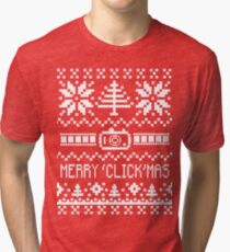 Ugly Christmas Sweater - Camera / Merry 'Click'Mas Tri-blend T-Shirt