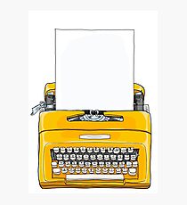 Yellow Typewriter Vintage Portable Manual typewriter with blank paper illustration Photographic Print