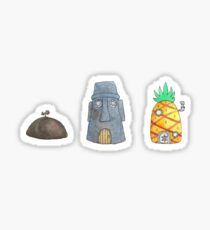 Cute Spongebob, Patrick, and Squidward Houses Sticker