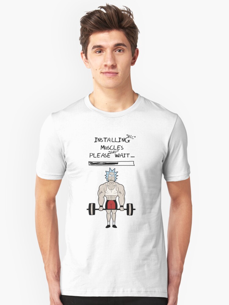 Alternate view of Rick and Morty. Installing muscles. Slim Fit T-Shirt