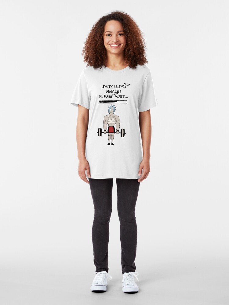 Alternate view of Rick and Morty. Installing muscles. Slim Fit T-Shirt