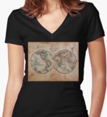 Camiseta entallada de cuello en V Mapa mundial a mediados del siglo XIX