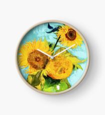 Three Sunflowers in a Vase by Van Gogh Clock