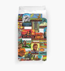 Vintage Travel Decals of California Duvet Cover