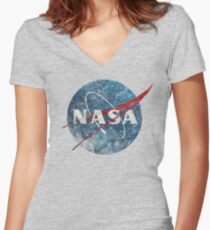 NASA Space Agency Ultra-Vintage Women's Fitted V-Neck T-Shirt