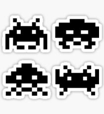 Pixelated black retro space invaders Sticker