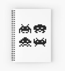 Pixelated black retro space invaders Spiral Notebook