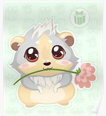 Cute cavy with a flower Poster
