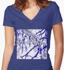 Blue Snow Branches Women's Fitted V-Neck T-Shirt