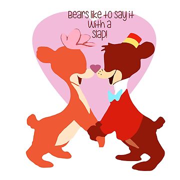 Artwork thumbnail, "Bears Like to Say it with a Slap!" Bongo Lulubelle Valentine's Day Heart Love Romance Pink Red Bear Couple Cartoon Gift Idea Vintage Anniversary by CanisPicta