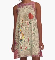Vintage Alice in Wonderland Collage Who In The World Am I Quote A-Line Dress