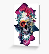 Floral Skull Blue Greeting Card