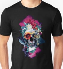 Floral Skull Blue Unisex T-Shirt