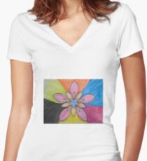 psychedelic flower Women's Fitted V-Neck T-Shirt