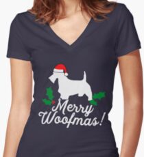 Scottish Terrier Christmas Women's Fitted V-Neck T-Shirt