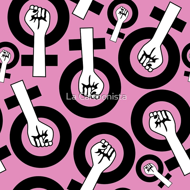 "Feminist fist female symbol seamless pattern with pink background ...