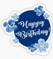 Little Blue Flowers ~ Happy Birthday Sticker