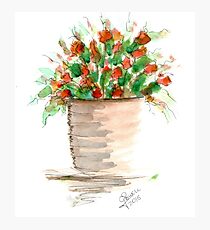 Watercolor Vase of Red Flowers Photographic Print
