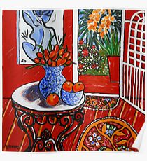 red interior with tropical garden view Poster