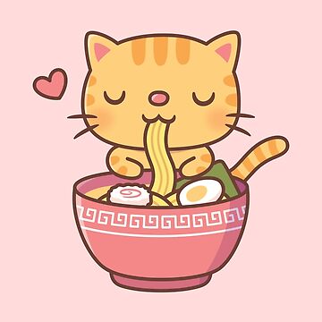 cat eating ramen cute kawaii kitten eating noodles Essential T