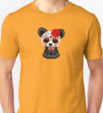 Red Day of the Dead Sugar Skull Panda on Yellow Unisex T-Shirt