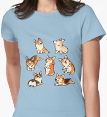 Jolly corgis in blue Women's Fitted T-Shirt