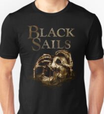 Schwarzes Segel-goldenes Schädel-Logo Unisex T-Shirt