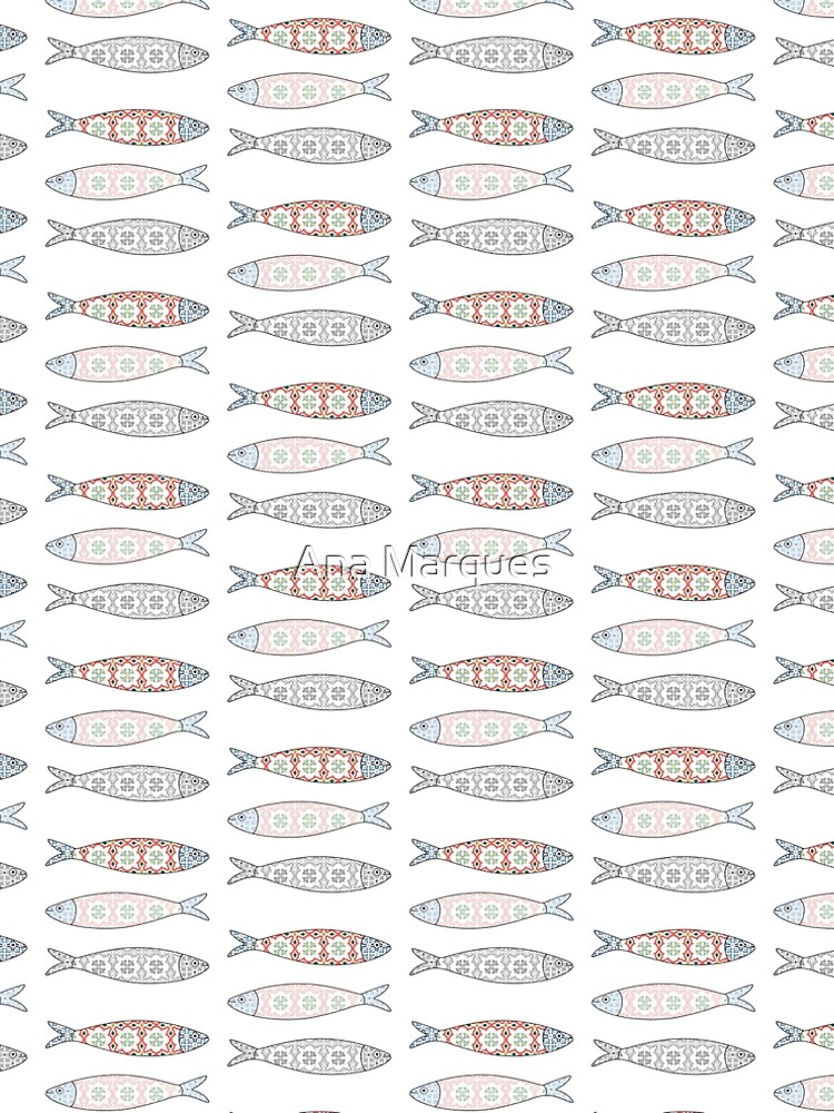 Traditional Portuguese icon. Colored sardines with typical Portuguese tiles patterns. Vector illustration by AnaMOMarques